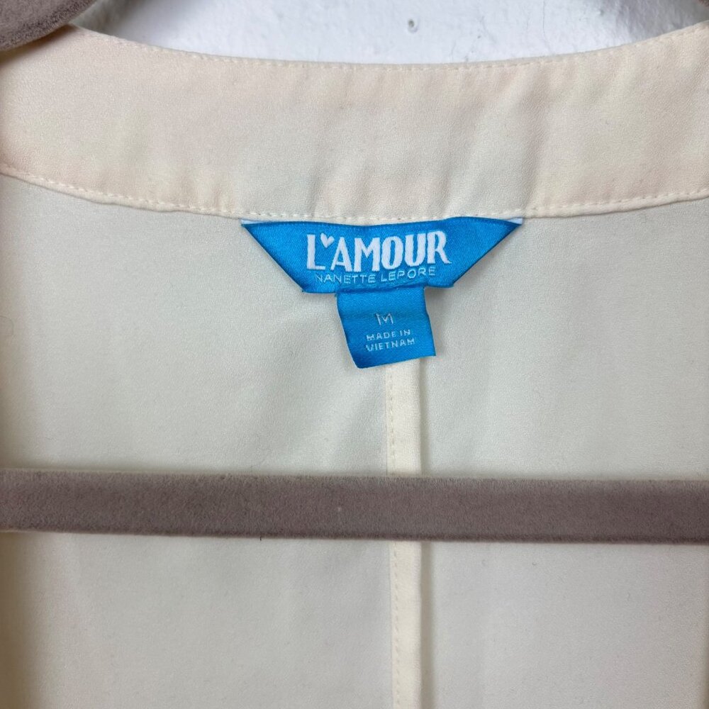 L'Amour Nanette Lepore M Floral Fringe Kimono Cardigan Cream Lightweight Boho La - Picture 2 of 5